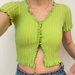 Green ruffled Pricess Polly crop top top